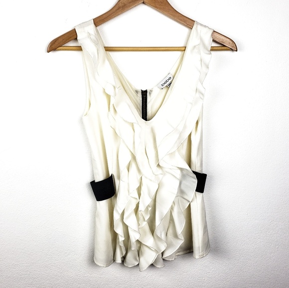 bebe Tops - Bebe | Ruffled V Neck Sleeveless Off White Blouse
